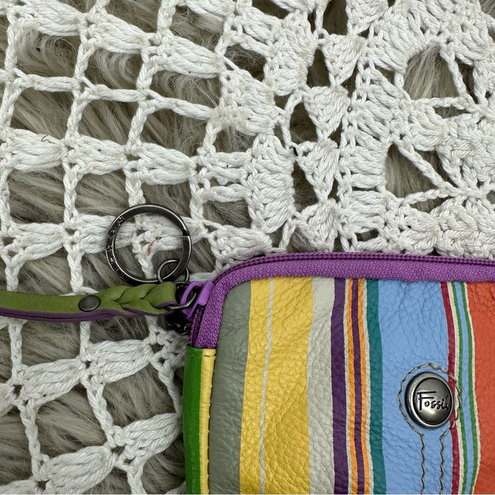 Fossil Colorful Stripe Keychain Wallet Boho Weste… - image 3